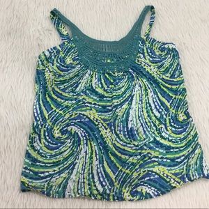 Prana women’s blue green swirling lace lightweight cotton summer tank top